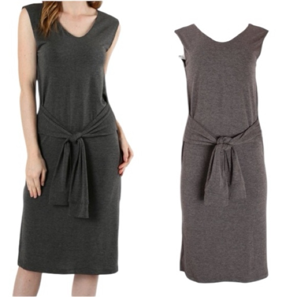 Zenana Outfitters Sleeveless Tie-Waist Midi Dress - Charcoal Gray
